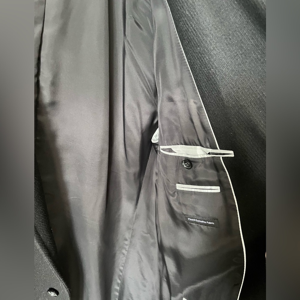 Mens Hugo Boss Premium Wool Pea Coat Top Coat Size 44R The Sintrax Black - Picture 10 of 15